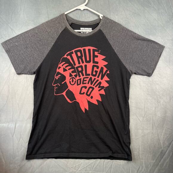 True Religion Shirt  Denim Co. Native American Indian Graphic Print Baseball - Picture 1 of 8